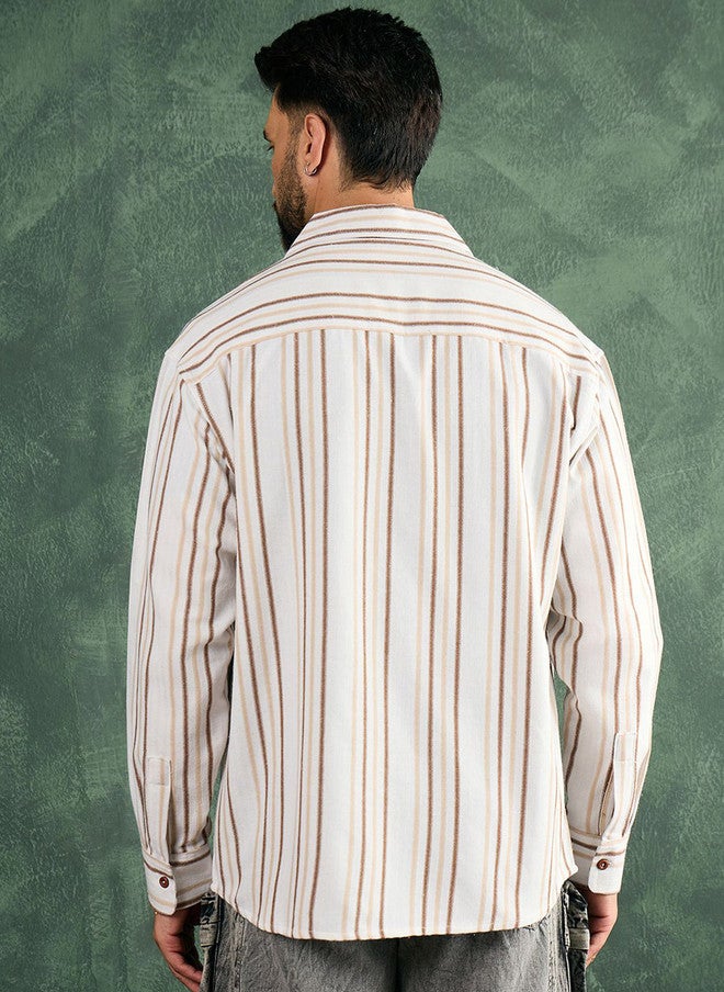 CHIMPAAANZEE Men Oversized Fit Vertical Striped Spread Collar Casual Shirt - Image 5